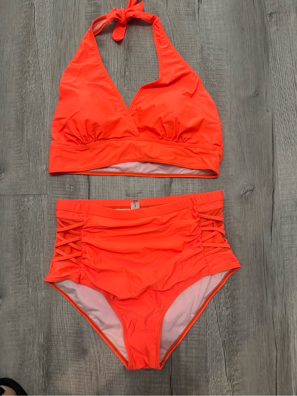 High-Waist Halter Bikini Set - Neon Orange